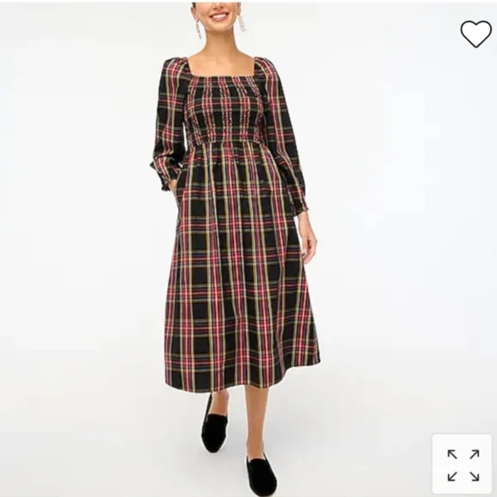 J. Crew Plaid Smocked Midi Dress
